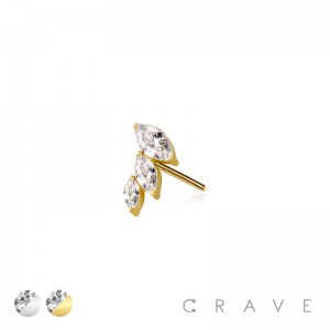 316L SURGICAL STEEL THREADLESS PUSH IN CZ MARQUISE FAN DROP TOP PART